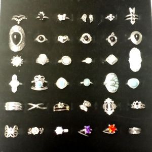 36 Pieces Silver Fashion Rings. Turquoise.  Onyx. Opalite.